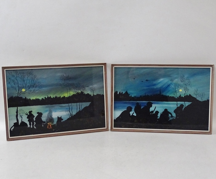 2 st glasmålningar, oidentierad konstnär