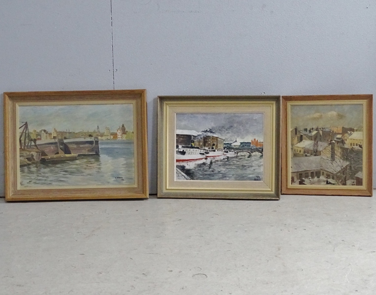 3 st. oljemålningar, Stockholmsmotiv