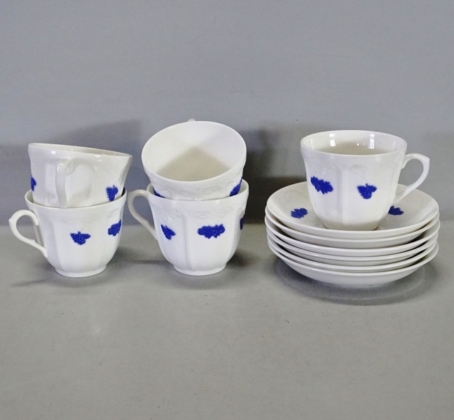 5 st. tekopp med fat "Blå Blom" Rörstrand