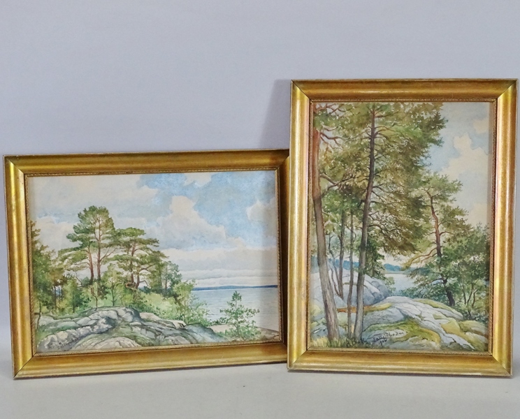 2 st. akvareller, oidentifierad konstnär