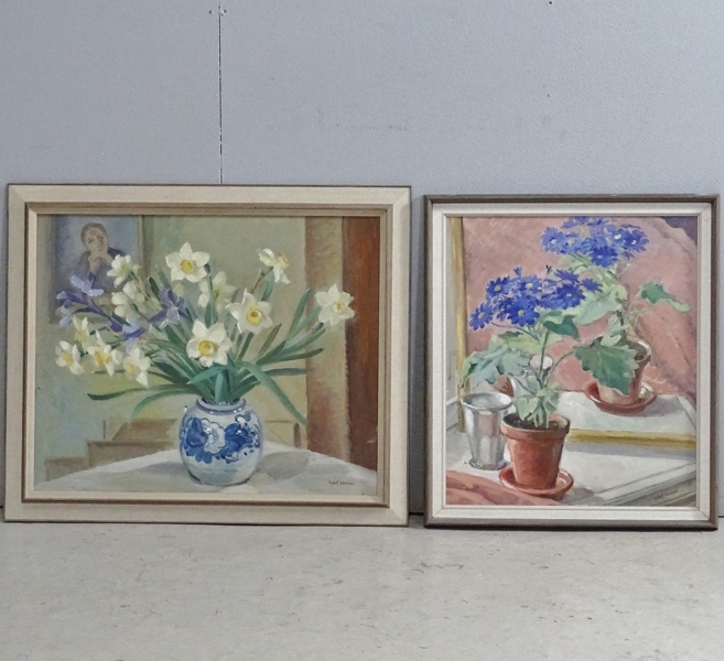 2 st. oljemålningar på pannå, Adolf Jansson